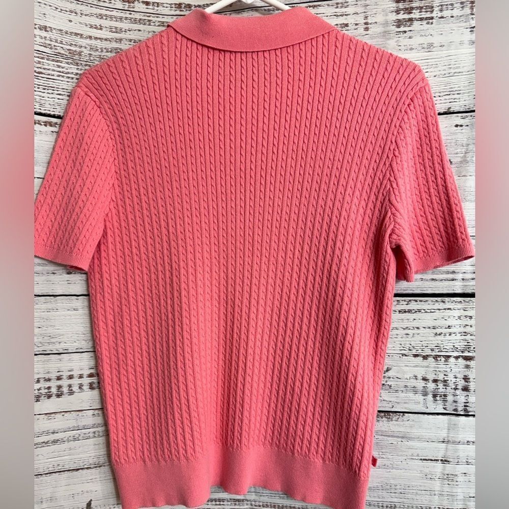 Lauren Ralph Lauren Pink Cable Knit Short Sleeve Polo Sweater - Picture 4 of 15